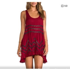 Free People Voile LaceTrapeze Slip dress in Burgundy polka dots Sm Boho Vixen